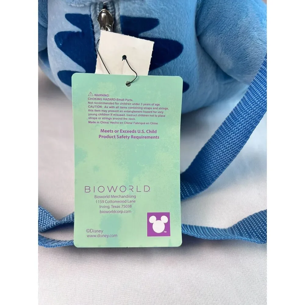 Disney Stitch Plush Bioworld NWT Blue Zipper Bag Kids Travel Backpack